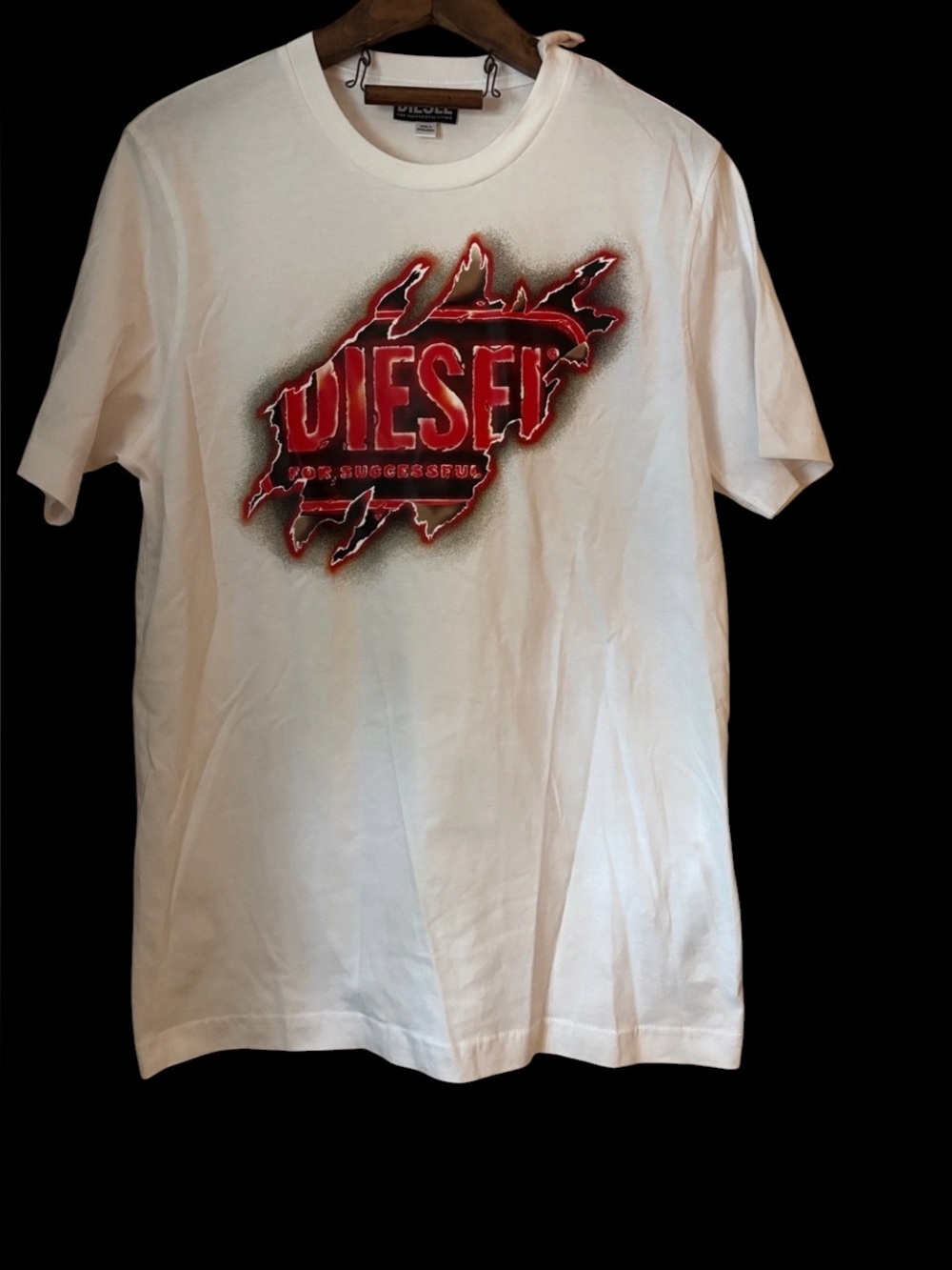 Diesel White Short-Sleeve Tee with Red Graphic Logo
